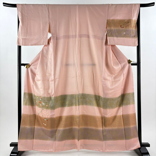 訪問服 身長164cm 袖長67cm M 雙層 蝶 枝花刺繡 金彩裝飾 粉紅 純蠶絲 秀品級