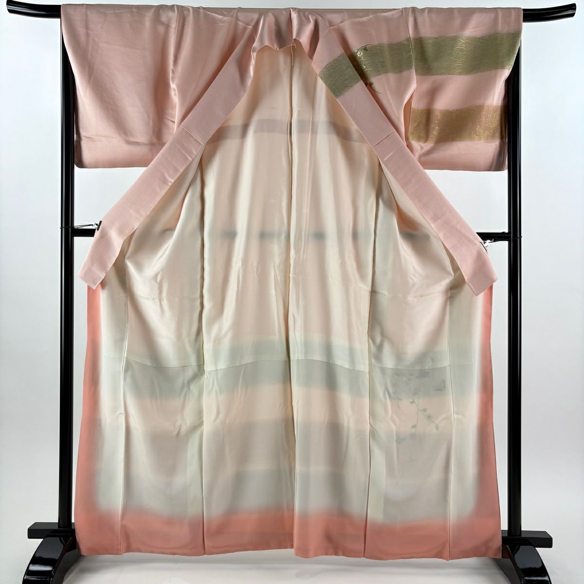訪問服 身長164cm 袖長67cm M 雙層 蝶 枝花刺繡 金彩裝飾 粉紅 純蠶絲 秀品級