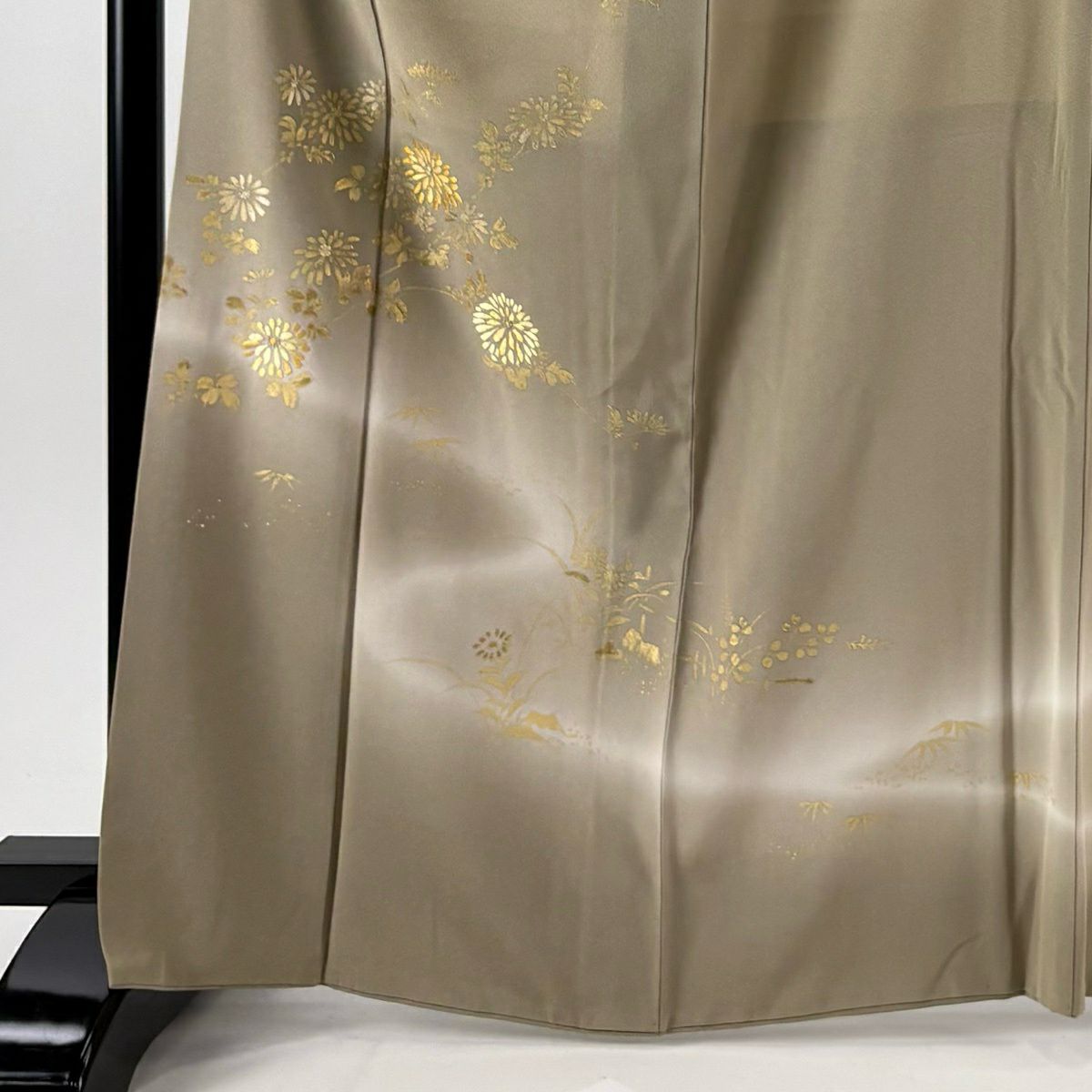 訪問服 身長166.5cm 袖長67cm M 雙層 落款有 枝花 霞 金彩裝飾 刺繡 米色 純蠶絲 優品級