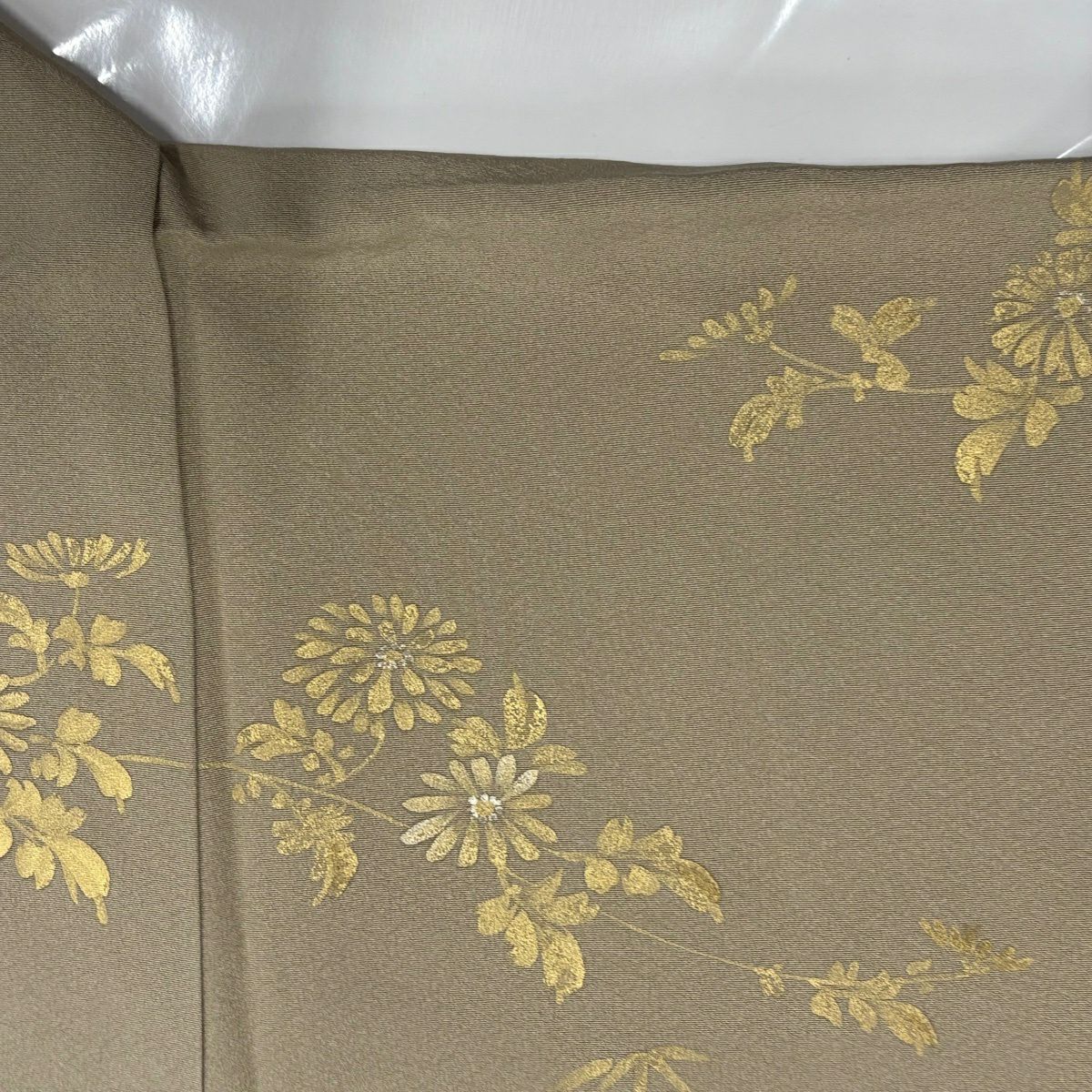 訪問服 身長166.5cm 袖長67cm M 雙層 落款有 枝花 霞 金彩裝飾 刺繡 米色 純蠶絲 優品級