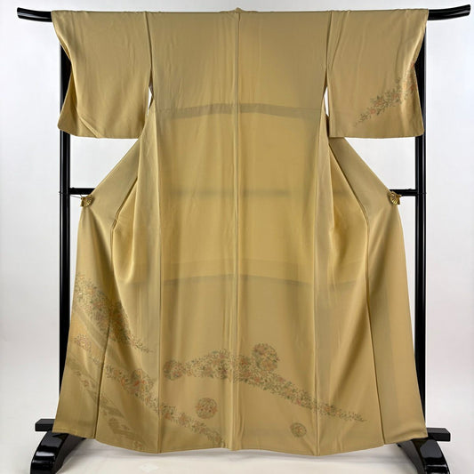 訪問服 身長165cm 袖長68cm L 雙層 華紋 草花紋紋 刺繡 黃色 純蠶絲 秀品級