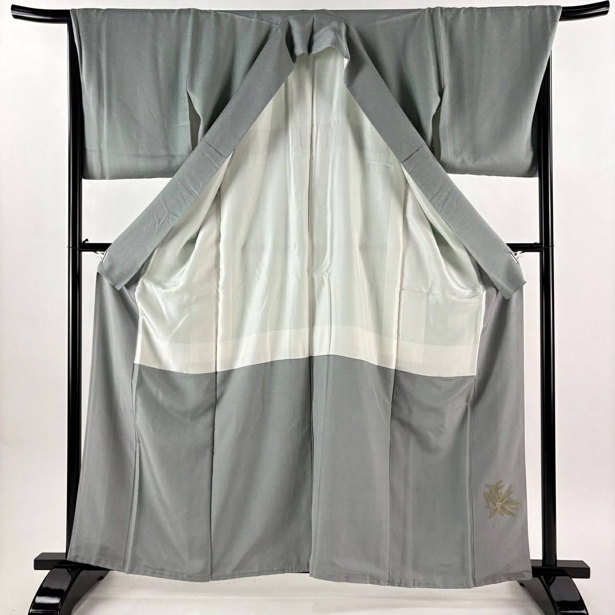 江戶小紋 身長161.5cm 袖長69cm L 雙層 落款 鮫 灰綠 純蠶絲 秀品級