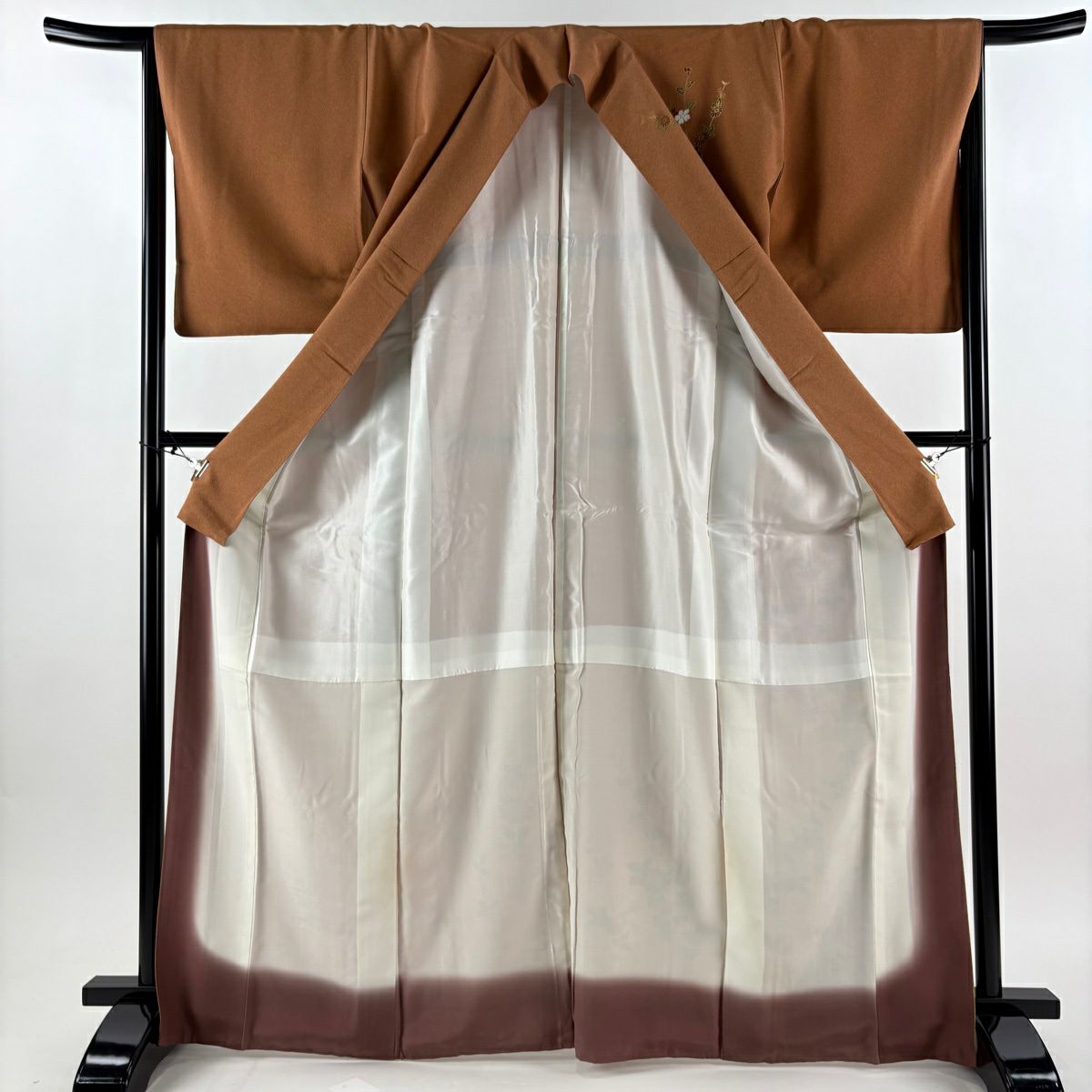 訪問服 身長167.5cm 袖長66cm M 雙層 菊花 籠目 金銀彩 漸層 茶 純蠶絲 秀品級