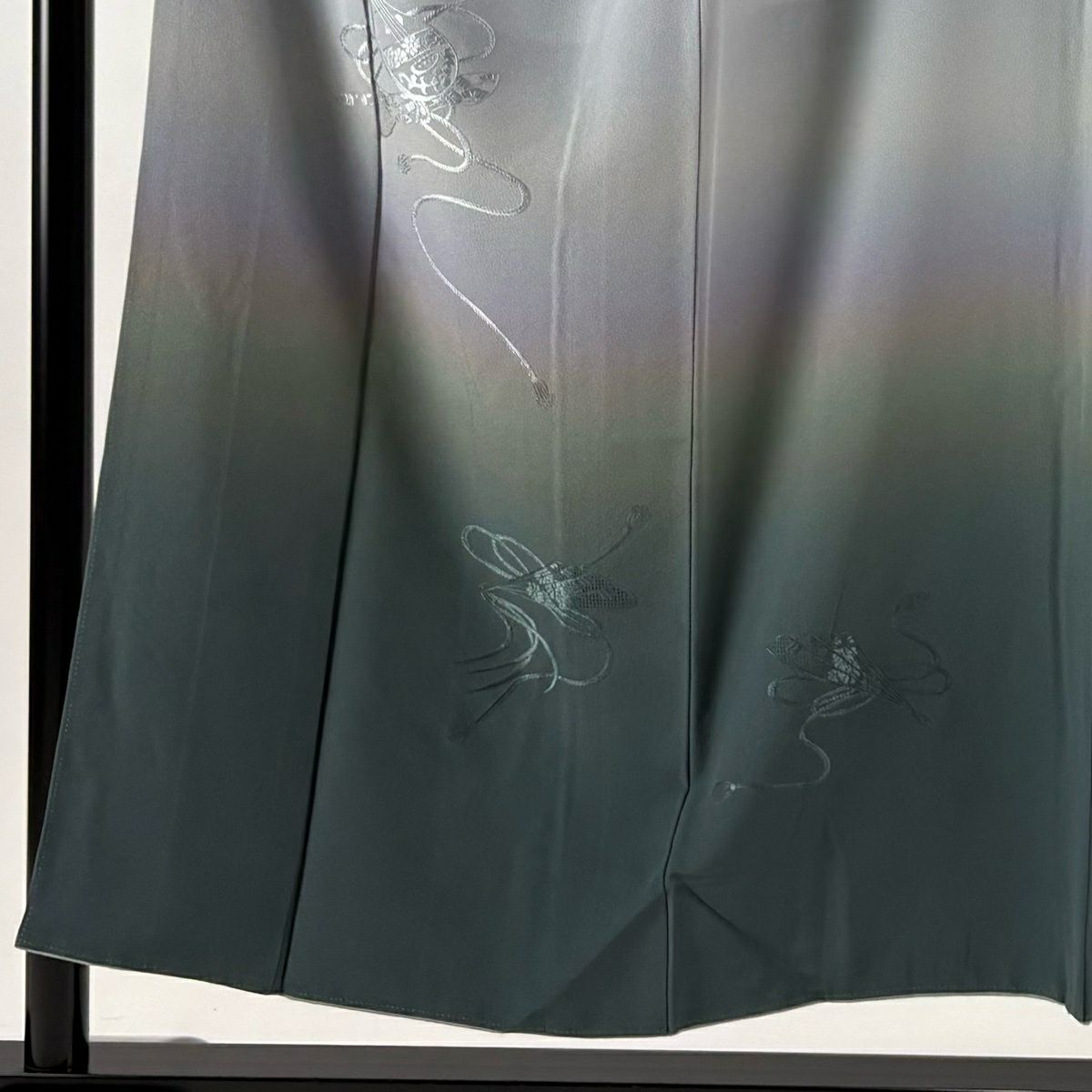 付下 身長152.5cm 袖長65cm M 雙層 琵琶 桧扇子 刺繡 漸層 青灰 純蠶絲 秀品級 一個紋