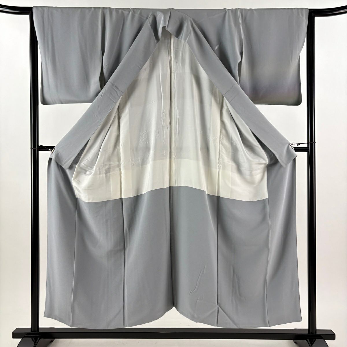 付下 身長152.5cm 袖長65cm M 雙層 琵琶 桧扇子 刺繡 漸層 青灰 純蠶絲 秀品級 一個紋