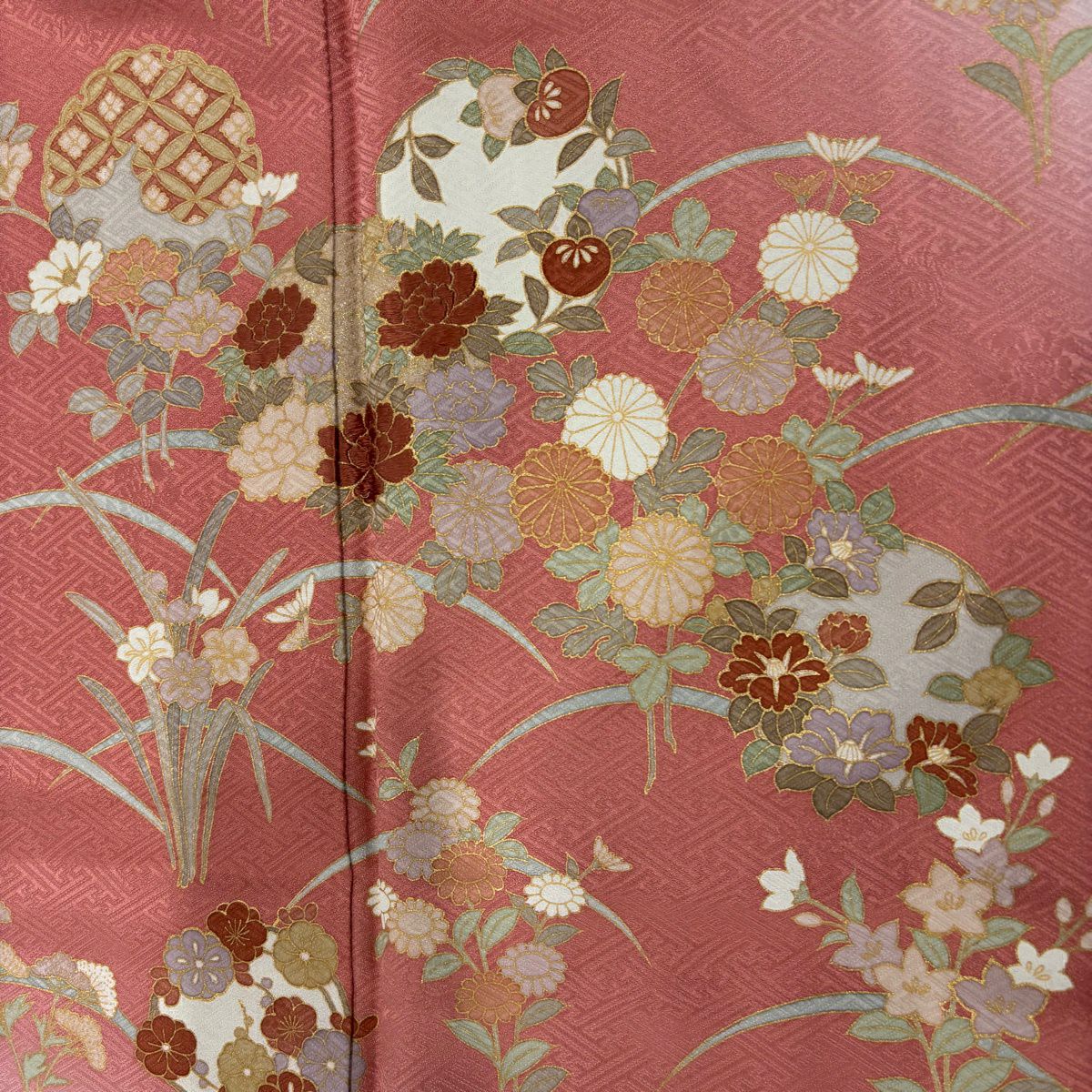 訪問服 身長162cm 袖長64cm M 雙層 花丸紋 芝 金銀彩 漸層 粉色 純蠶絲 秀品級 一つ紋