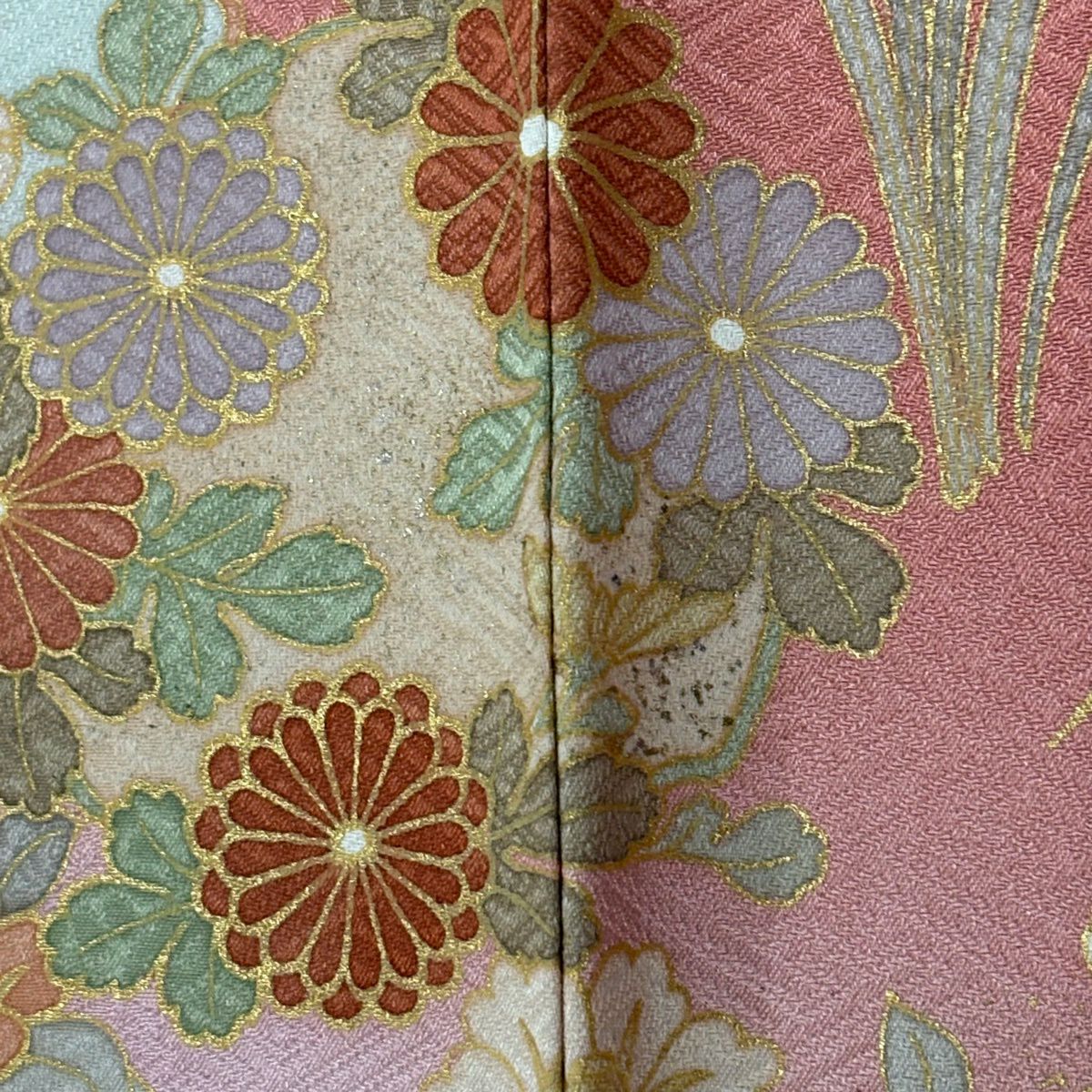 訪問服 身長162cm 袖長64cm M 雙層 花丸紋 芝 金銀彩 漸層 粉色 純蠶絲 秀品級 一つ紋