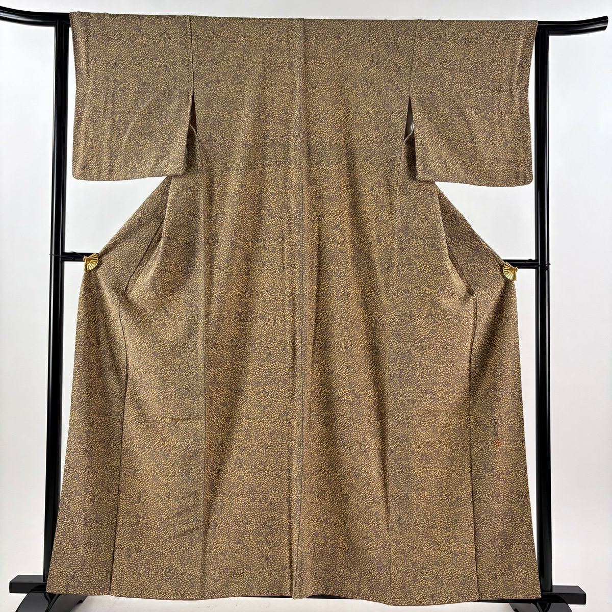 【美品】 小紋 身長161cm 袖長62.5cm S 雙層 落款あり 樱花 兔子 淡茶 純蠶絲 優品級