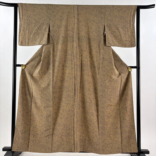 【美品】 小紋 身長161cm 袖長62.5cm S 雙層 落款あり 樱花 兔子 淡茶 純蠶絲 優品級