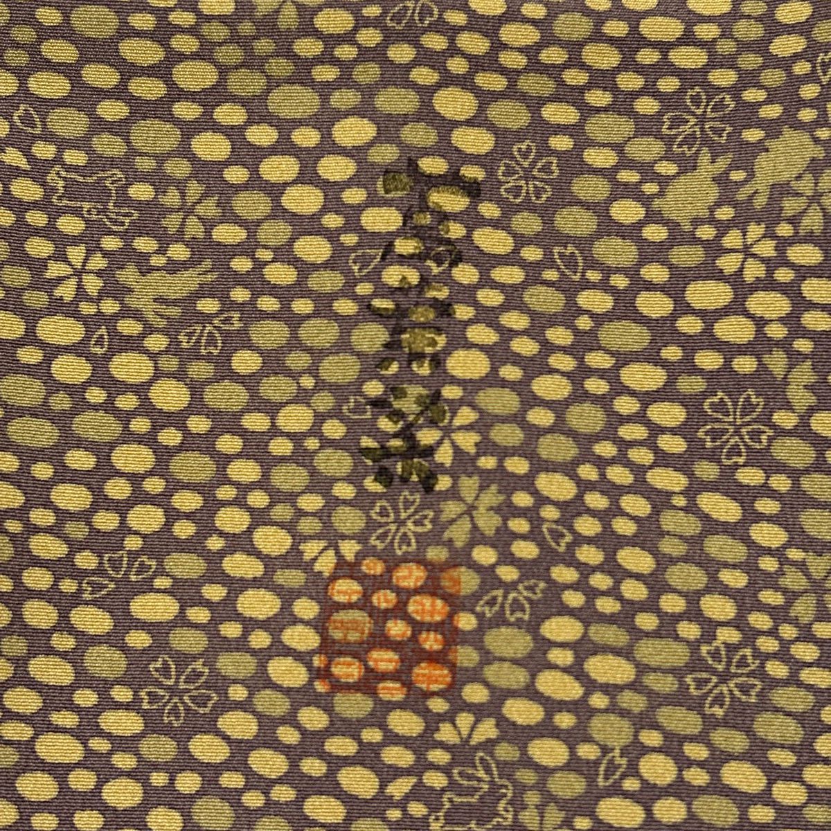 【美品】 小紋 身長161cm 袖長62.5cm S 雙層 落款あり 樱花 兔子 淡茶 純蠶絲 優品級