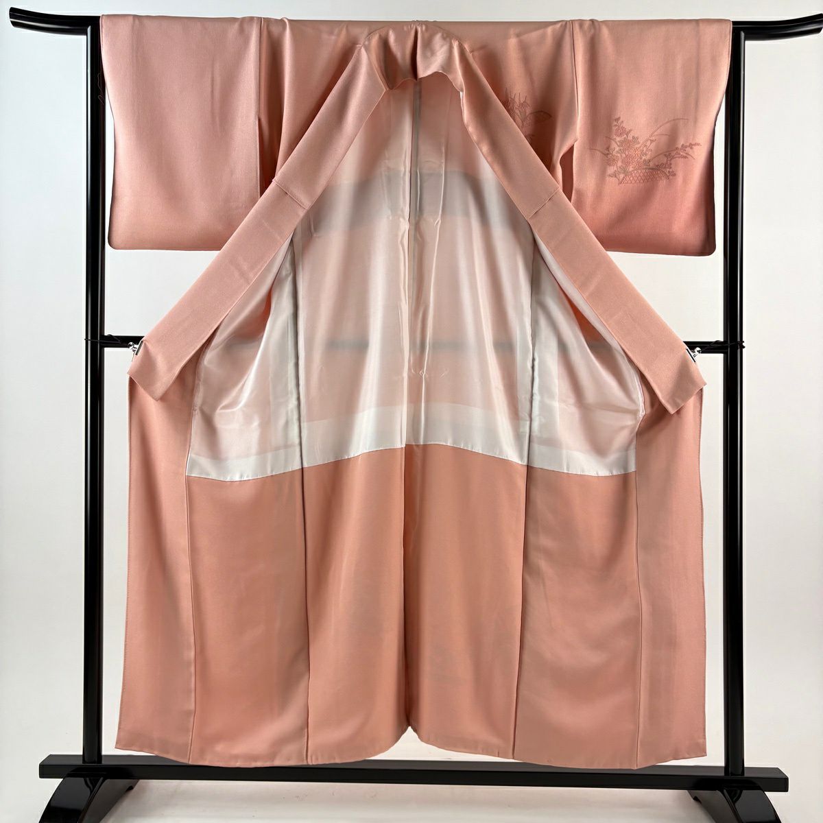 付下 身長156cm 袖長64.5cm M 雙層 御所車 松樹竹子梅花 金銀彩 刺繡 鮭粉色 純蠶絲 優品級