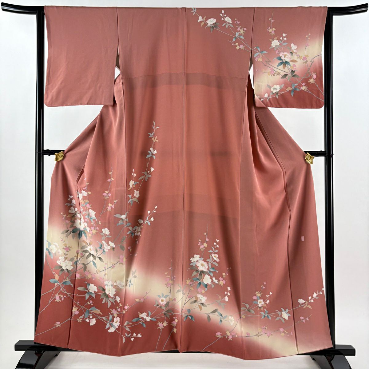 訪問服 身長159cm 袖長65cm M 雙層 落款有 枝花 漸層 粉米色 純蠶絲 優品級