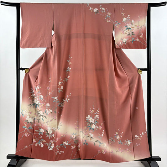 訪問服 身長159cm 袖長65cm M 雙層 落款有 枝花 漸層 粉米色 純蠶絲 優品級