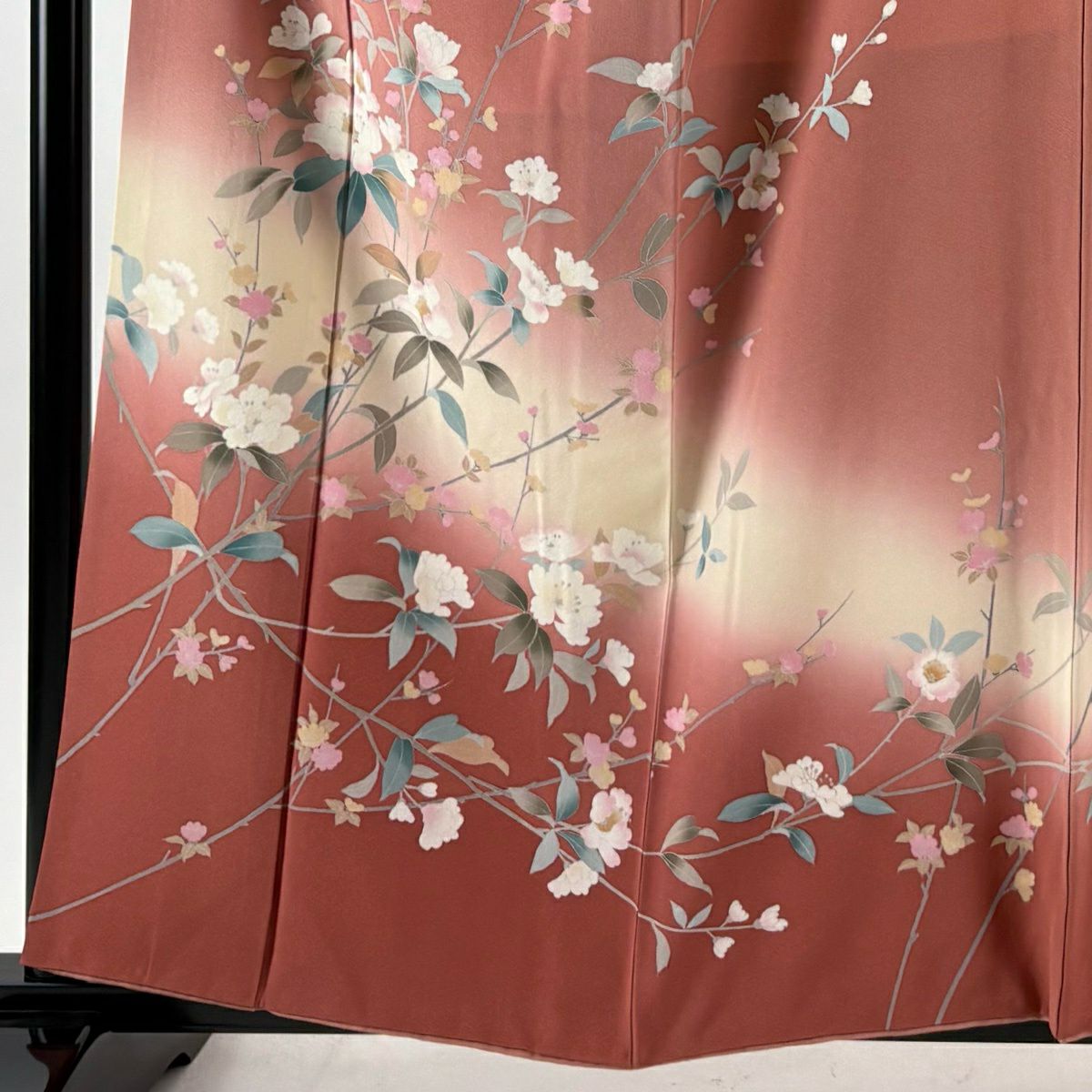 訪問服 身長159cm 袖長65cm M 雙層 落款有 枝花 漸層 粉米色 純蠶絲 優品級