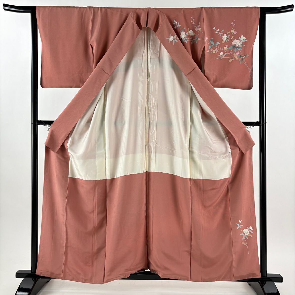 訪問服 身長159cm 袖長65cm M 雙層 落款有 枝花 漸層 粉米色 純蠶絲 優品級
