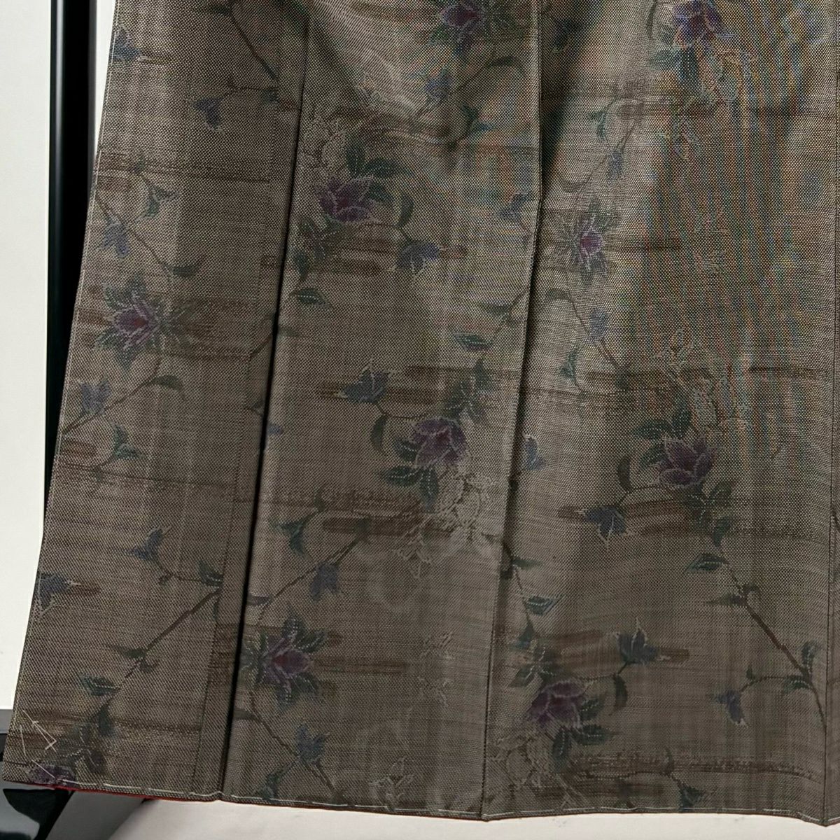 【美品】 大島紬織 身長163.5cm 袖長65cm M 雙層 證書附帶 草花紋紋 霞紋 純泥染 焦茶 純蠶絲 優品級