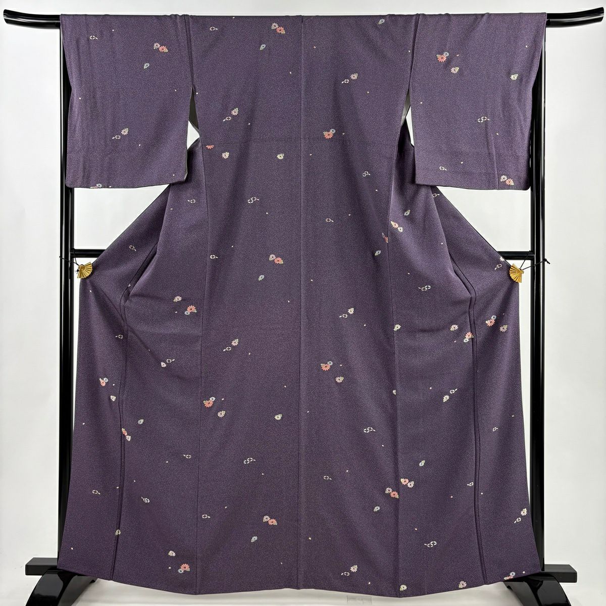 小紋 身長164cm 袖長66.5cm M 雙層 菊花 七寶紋 銀線 刺繡 紫 純蠶絲 秀品級