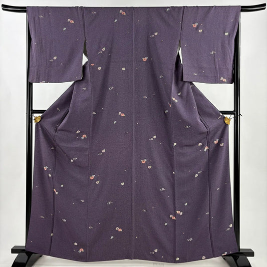 小紋 身長164cm 袖長66.5cm M 雙層 菊花 七寶紋 銀線 刺繡 紫 純蠶絲 秀品級