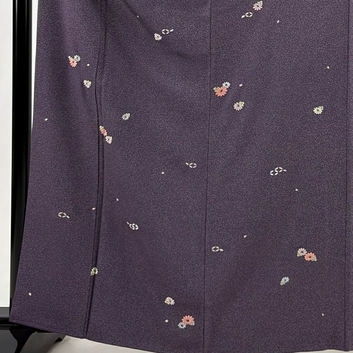 小紋 身長164cm 袖長66.5cm M 雙層 菊花 七寶紋 銀線 刺繡 紫 純蠶絲 秀品級