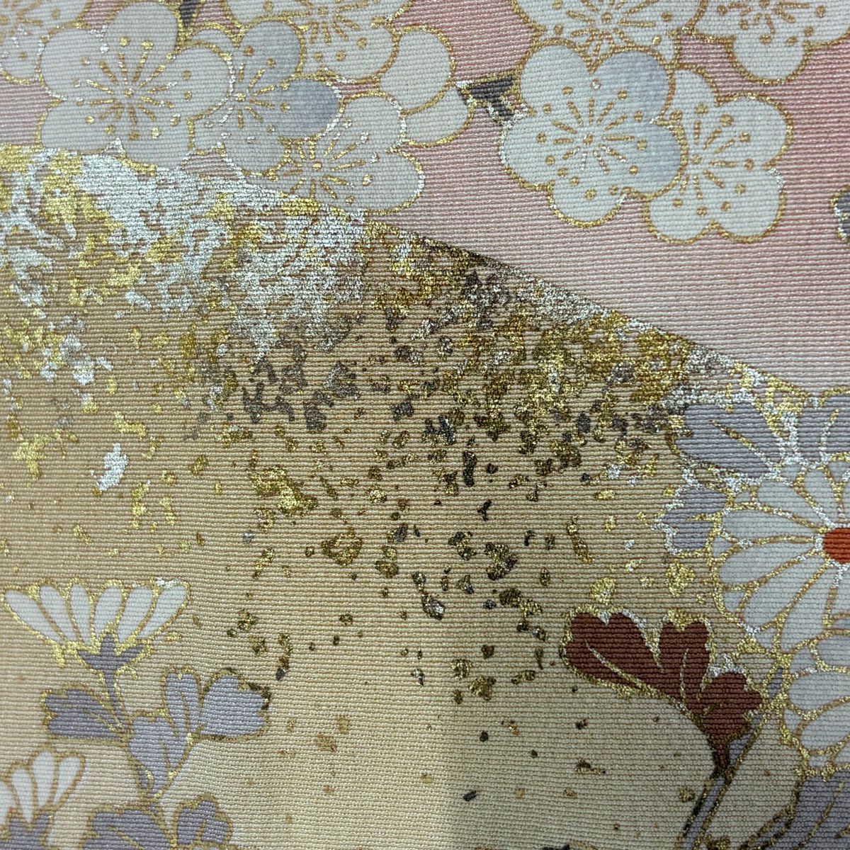 訪問服 身長156.5cm 袖長60.5cm S 雙層 落款あり 橘 波頭 金糸 金銀彩 粉紅 純蠶絲 秀品級