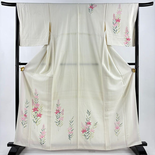付下 身長164cm 袖長65.5cm M 雙層 草花紋紋 奶油色 純蠶絲 優品級