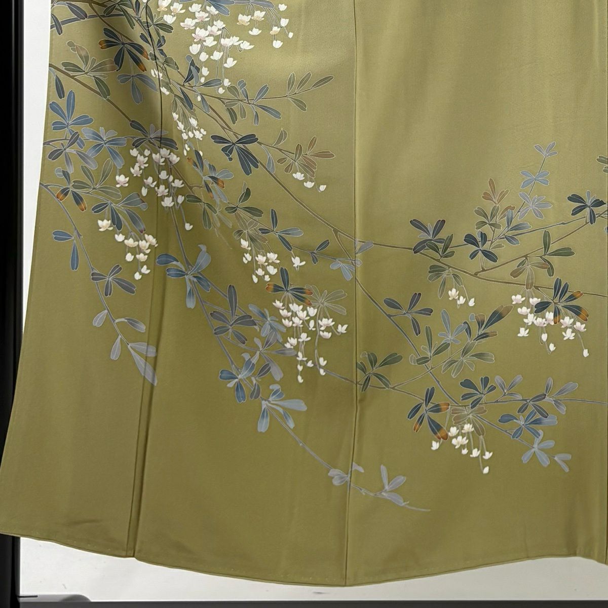 訪問服 身長152.5cm 袖長64.5cm M 雙層 落款あり 枝花 漸層 鶯色 純蠶絲 秀品級
