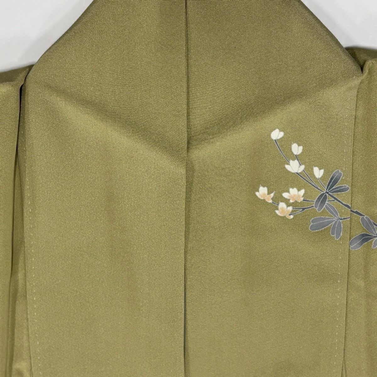 訪問服 身長152.5cm 袖長64.5cm M 雙層 落款あり 枝花 漸層 鶯色 純蠶絲 秀品級