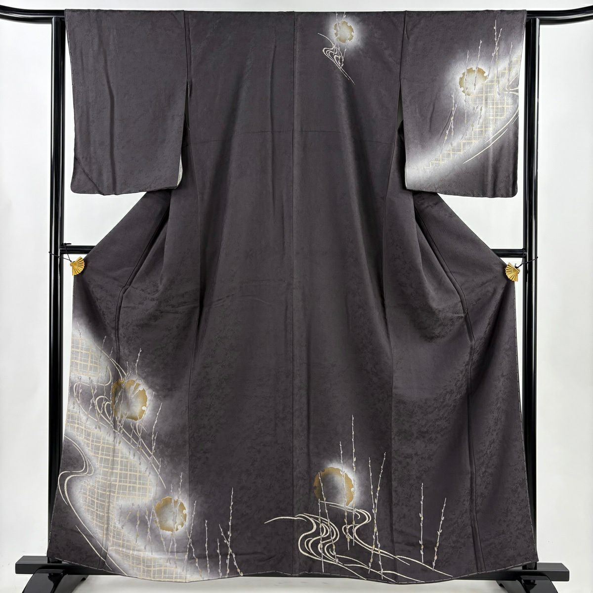 【美品】 付下 身長161.5cm 袖長63.5cm S 雙層 雪輪 木賊 金絲 金銀彩 灰紫 純蠶絲 秀品級