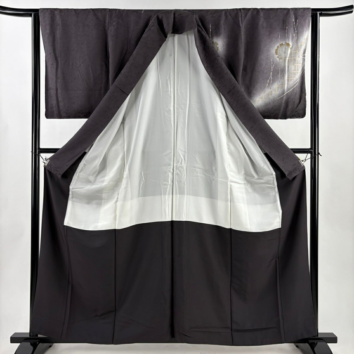 【美品】 付下 身長161.5cm 袖長63.5cm S 雙層 雪輪 木賊 金絲 金銀彩 灰紫 純蠶絲 秀品級