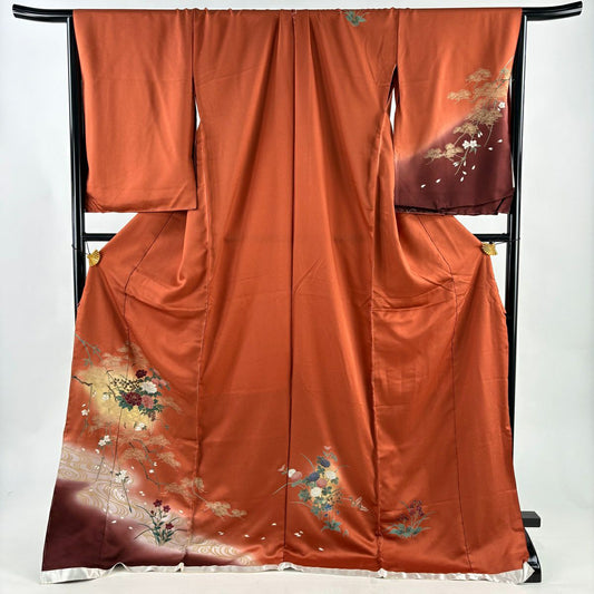 【美品】訪問服 身長181cm 袖長69cm 未仕立 雜繪 羽織外套 牡丹 松樹 金銀彩 紅茶 純蠶絲 秀品級