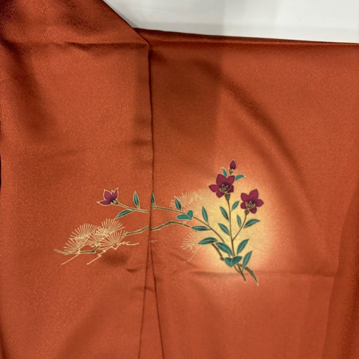 【美品】訪問服 身長181cm 袖長69cm 未仕立 雜繪 羽織外套 牡丹 松樹 金銀彩 紅茶 純蠶絲 秀品級
