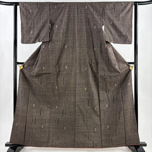 紬織 身長163cm 袖長61.5cm S 雙層 焦茶 純蠶絲 秀品級