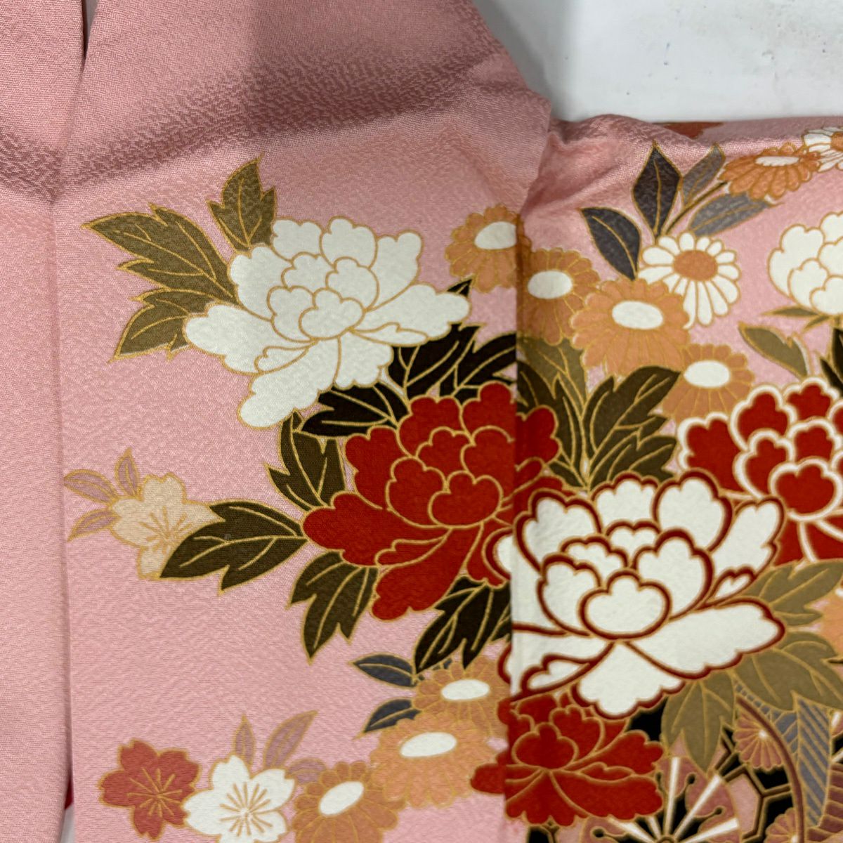 【美品】振袖禮服 身長168cm 袖長67cm M 雙層 鳳凰 花車 金絲 金銀彩 粉色 純蠶絲 秀品級