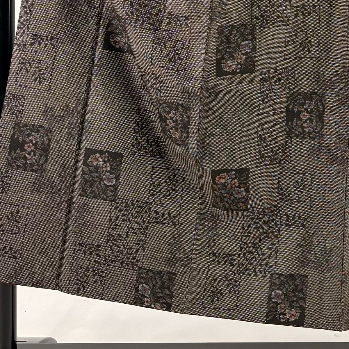 【美品】 紬織 身長151.5cm 袖長64cm M 雙層 色紙 草花紋紋 灰茶 純蠶絲 秀品級