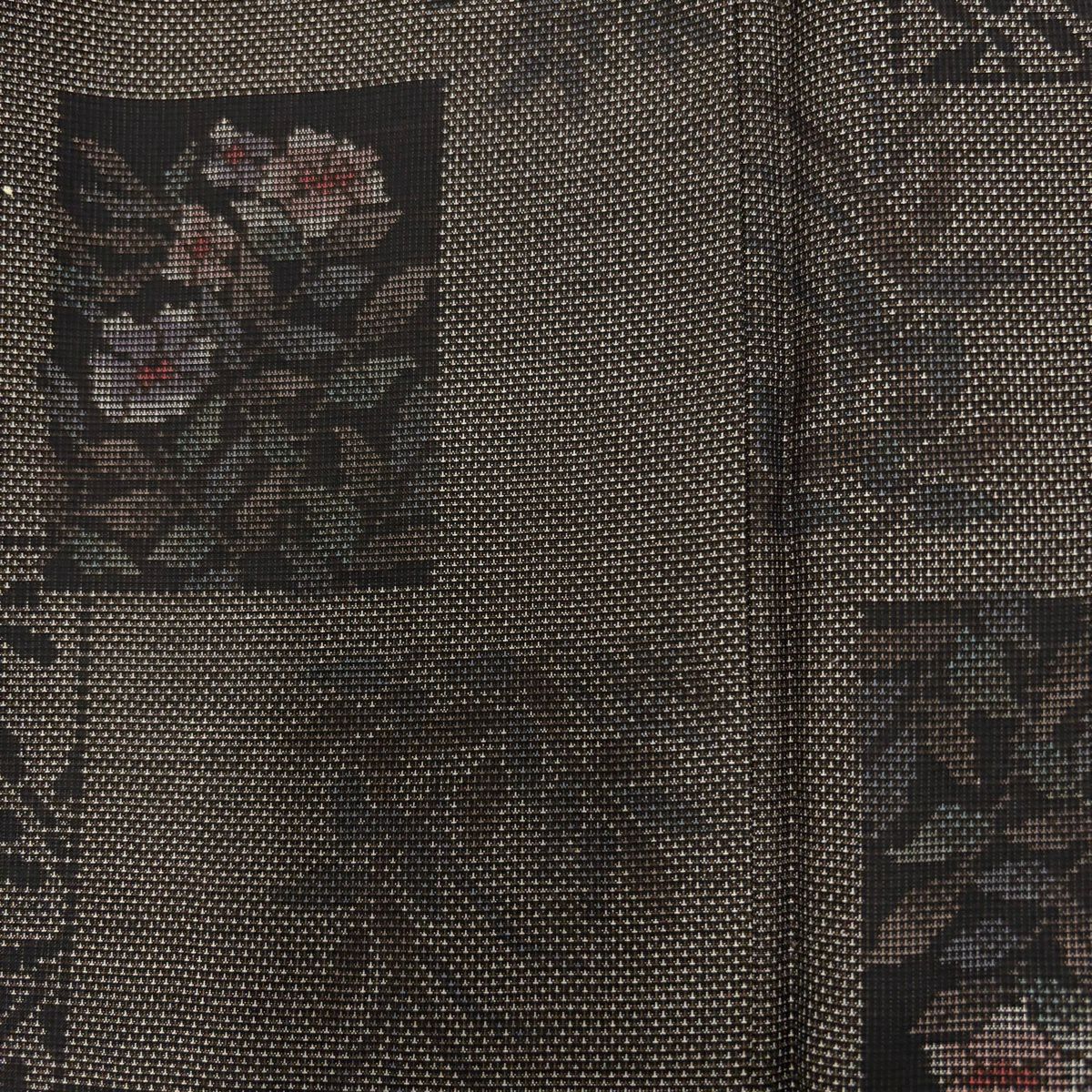 【美品】 紬織 身長151.5cm 袖長64cm M 雙層 色紙 草花紋紋 灰茶 純蠶絲 秀品級
