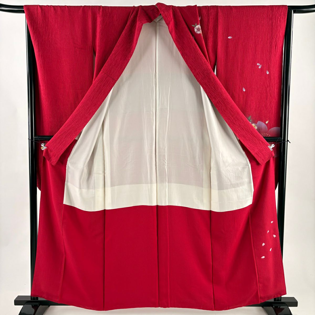 【美品】振袖禮服 身長160cm 袖長66cm M 雙層 樱花 樱花花瓣 金通 金銀彩 深粉 純蠶絲 優品級