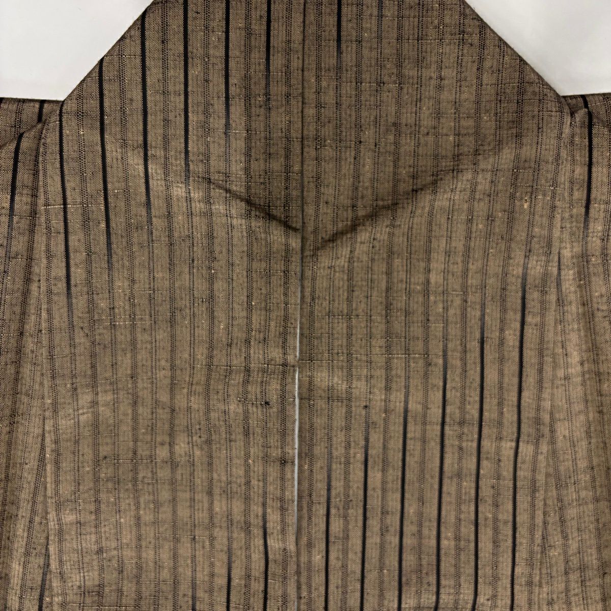 【美品】 紬織 身長168.5cm 袖長68cm L 雙層 縞 灰茶 純蠶絲 秀品級