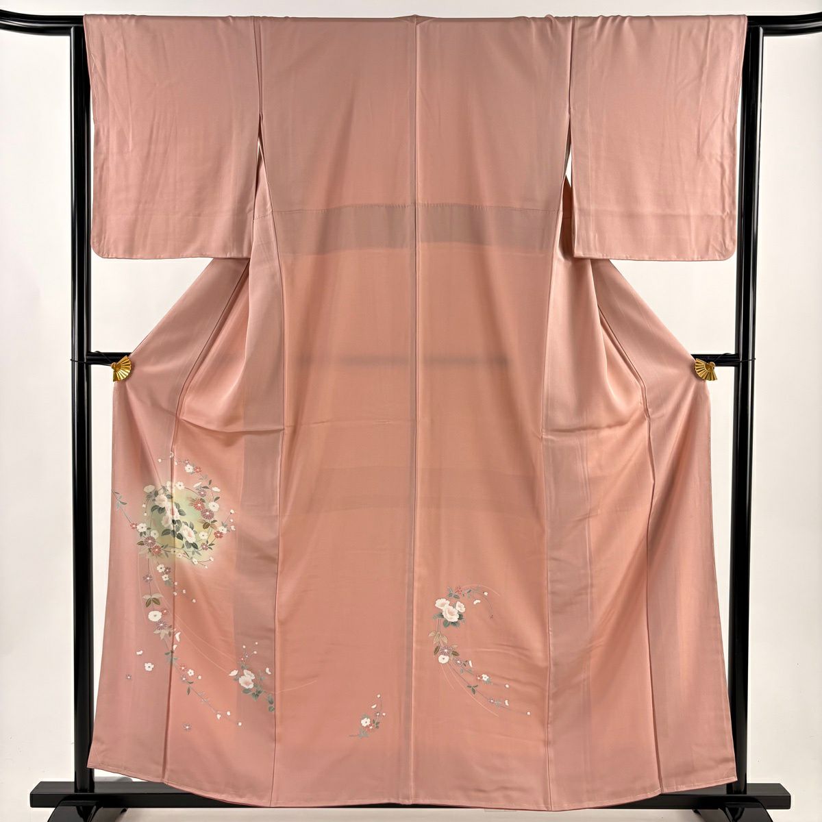 【美品】 付下 身長159.5cm 袖長63cm S 雙層 椿 花丸紋 漸層 粉紅 純蠶絲 優品級