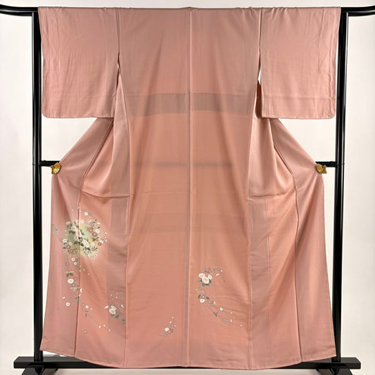 【美品】 付下 身長159.5cm 袖長63cm S 雙層 椿 花丸紋 漸層 粉紅 純蠶絲 優品級