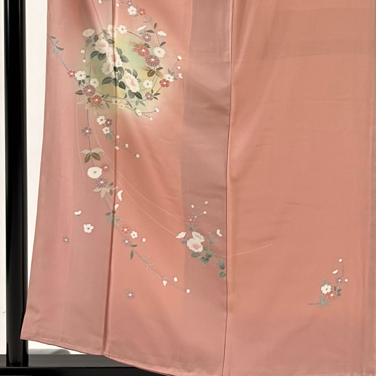 【美品】 付下 身長159.5cm 袖長63cm S 雙層 椿 花丸紋 漸層 粉紅 純蠶絲 優品級