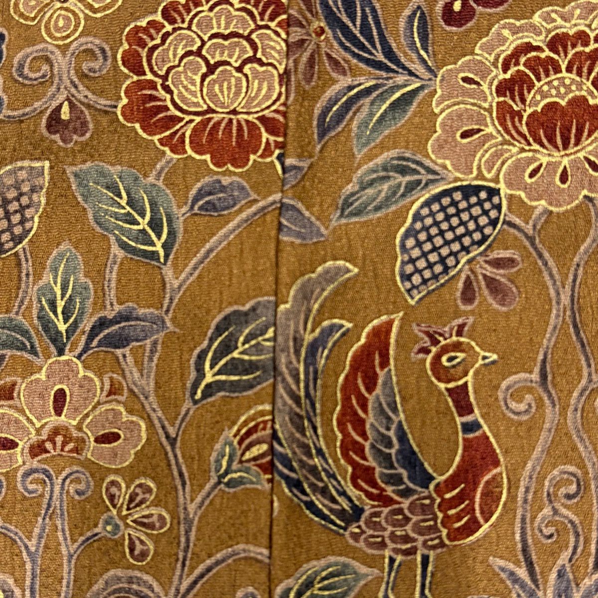 訪問服 身長159cm 袖長62cm S 雙層 花唐草紋 鳥 金彩裝飾 染分 灰色 純蠶絲 秀品級