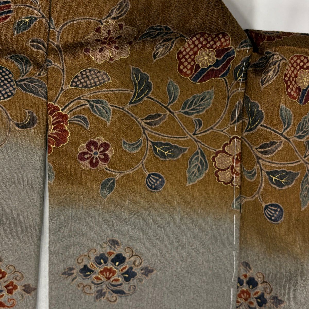 訪問服 身長159cm 袖長62cm S 雙層 花唐草紋 鳥 金彩裝飾 染分 灰色 純蠶絲 秀品級