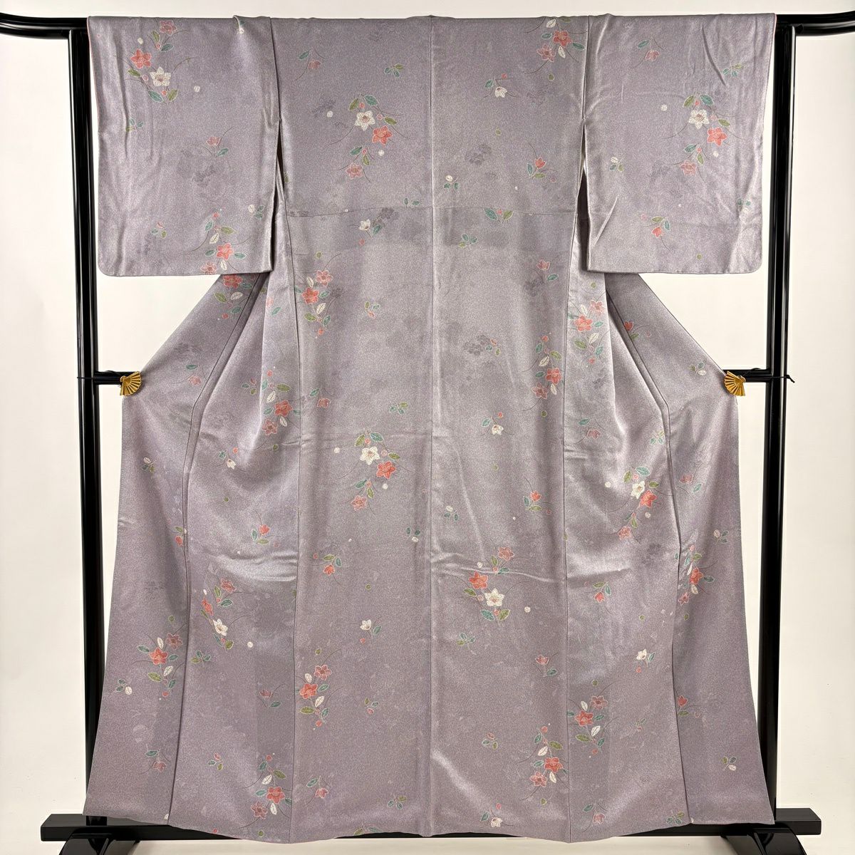 小紋 身長158.5cm 袖長63cm S 雙層 草花紋紋 地紋 金彩裝飾 淺紫 純蠶絲 優品級