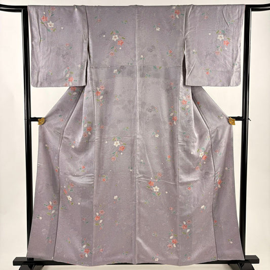 小紋 身長158.5cm 袖長63cm S 雙層 草花紋紋 地紋 金彩裝飾 淺紫 純蠶絲 優品級