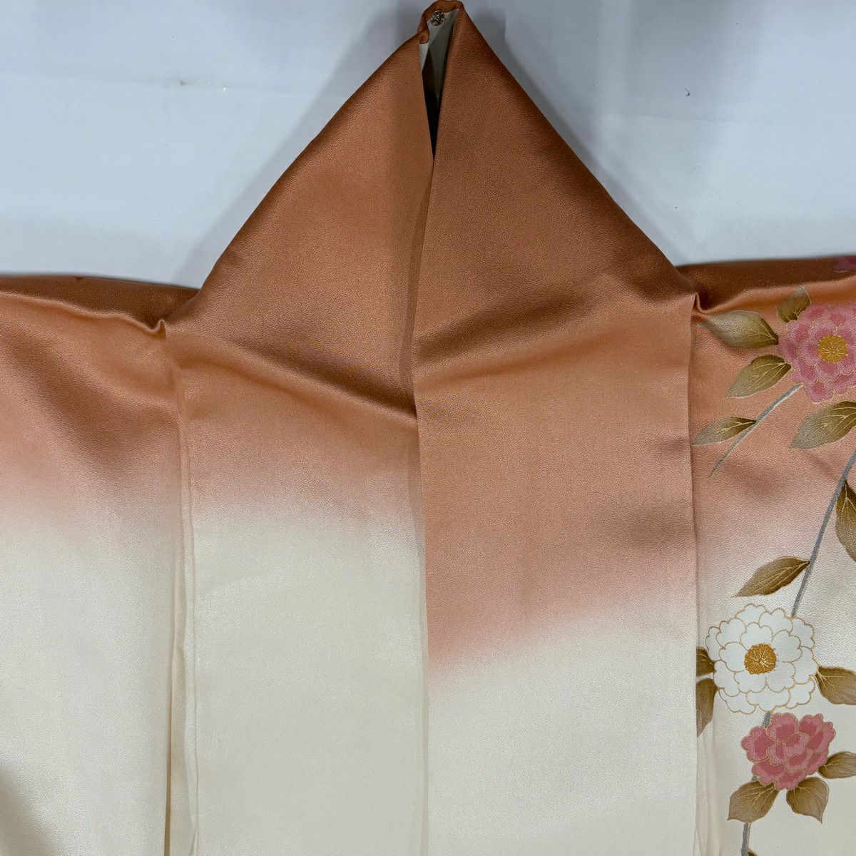 振袖禮服 身長159.5cm 袖長63.5cm S 雙層 大和 牡丹 蝶 金銀彩 漸層 奶油色 純蠶絲 優品級