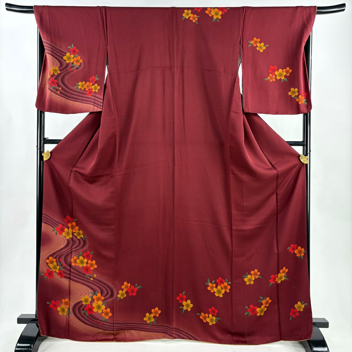 訪問服 身長168cm 袖長68.5cm L 雙層 櫻花 流水 金彩裝飾 漸層 紅紫 純蠶絲 優品級