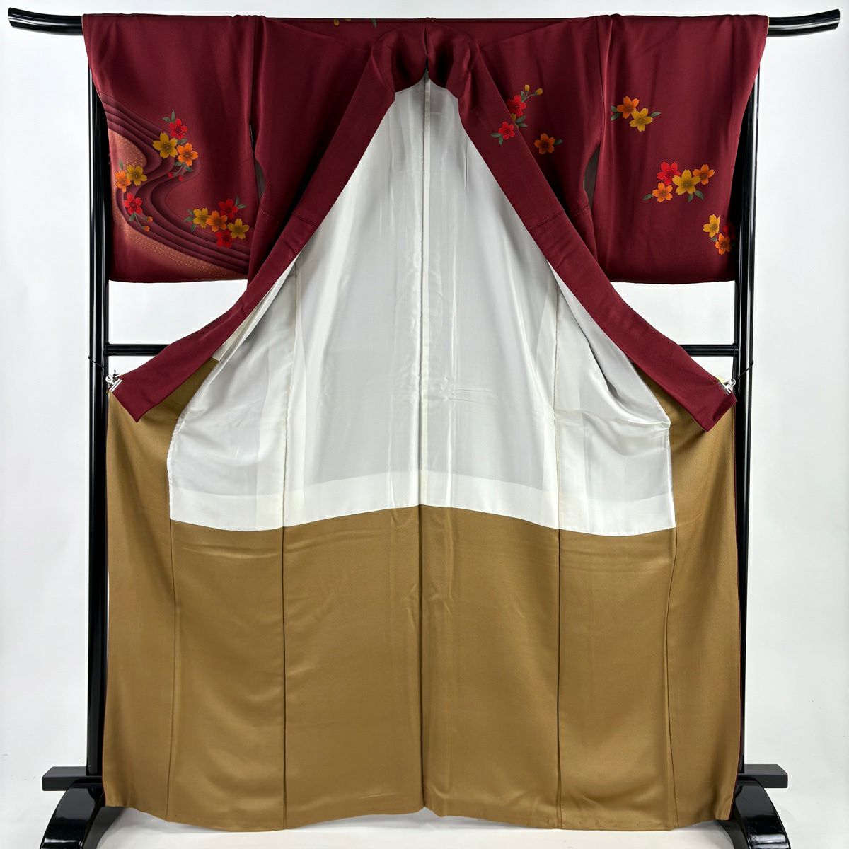 訪問服 身長168cm 袖長68.5cm L 雙層 櫻花 流水 金彩裝飾 漸層 紅紫 純蠶絲 優品級