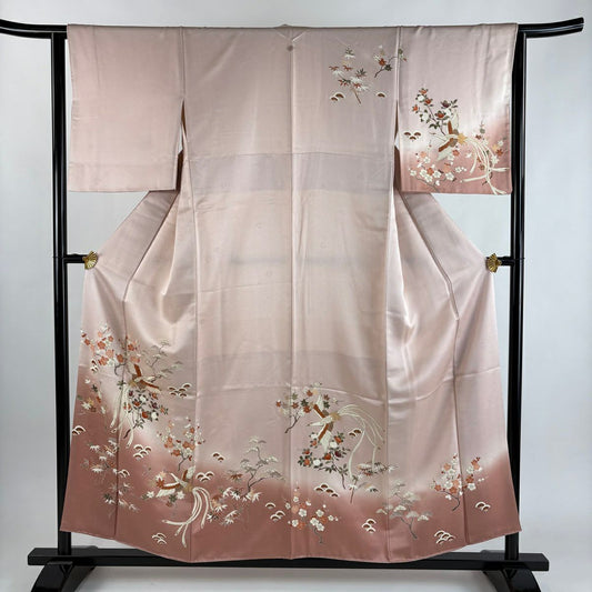 訪問服 身長157cm 袖長63cm S 雙層 尾長鳥 松樹竹子梅花 金絲 金銀彩 淺粉色 純蠶絲 秀品級 一個紋