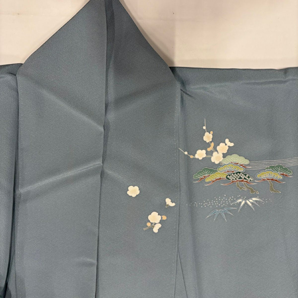 付下 身長157cm 袖長63.5cm S 雙層 落款有 苫舟 松樹竹子梅花 金銀彩 青灰 純蠶絲 優品級