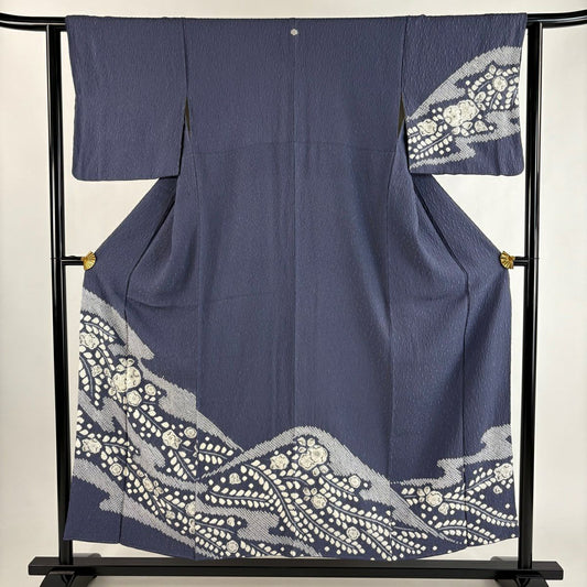 付下 身長153.5cm 袖長61.5cm S 雙層 辻花染圖案 霞 絞染 青灰色 純蠶絲 秀品級 一個紋